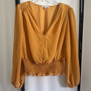 NWT Haute Monde Mustard Blouse with Smocked Hem